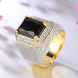 14K Yellow Emerald Men's Ring AAA Zircon Setting