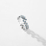 925 Silver Leaf Charm Turquoise Adjustable Finger Ring Vintage Jewelry