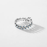 925 Silver Leaf Charm Turquoise Adjustable Finger Ring Vintage Jewelry