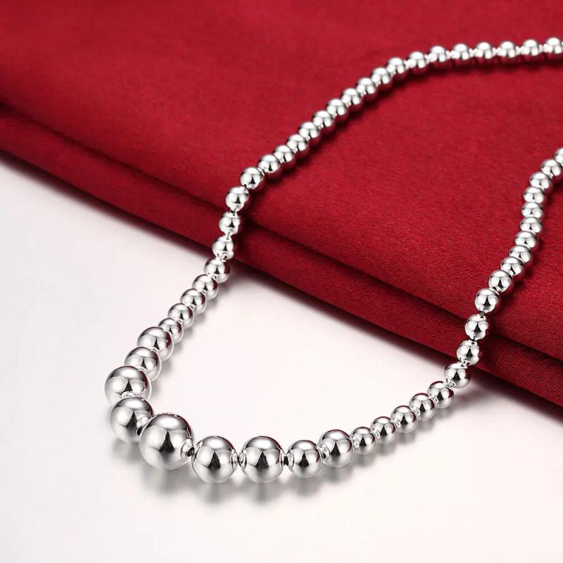 925 Sterling Silver Beads Necklace for Women Men Party Wedding Jewelry