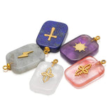 Rectangle Stainless Steel Charms Pendants Gemstone Amethyst Lapis Lazuli Pendant