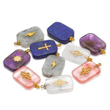 Rectangle Stainless Steel Charms Pendants Gemstone Amethyst Lapis Lazuli Pendant
