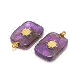 Rectangle Stainless Steel Charms Pendants Gemstone Amethyst Lapis Lazuli Pendant
