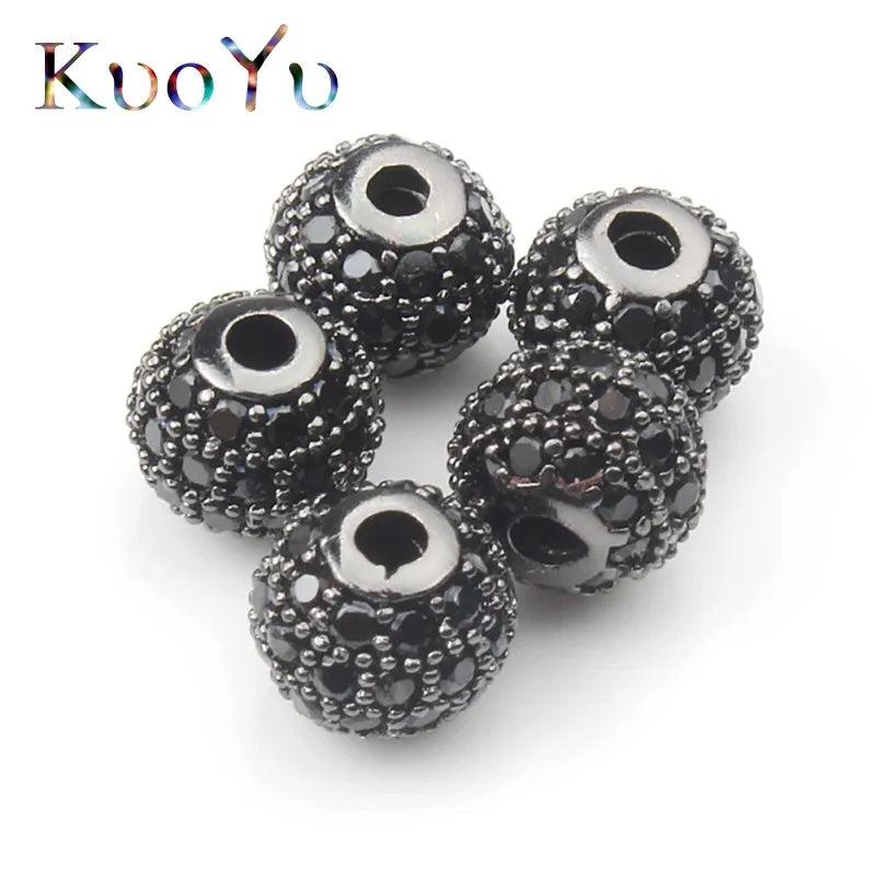 3pcs Micro Pave Crystal Zircon Round Ball CZ Beads 4/6/8/10mm
