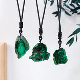 Natural Malachite Raw Stone Irregular Sliced Pendant Necklace