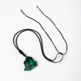 Natural Malachite Raw Stone Irregular Sliced Pendant Necklace