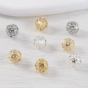 Round Ball Spacer Beads Filigree Hollow Brass Plated DIY Jewelry