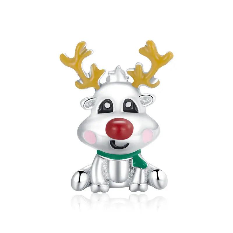 925 Silver Snowman Beads Christmas Pendants Snowflake Charms Fit Bracelet