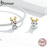 925 Silver Snowman Beads Christmas Pendants Snowflake Charms Fit Bracelet
