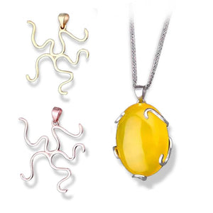 32x32 MM Silver Plated Pendant Bezel Base Inlaid Amber Wax Pine Stone