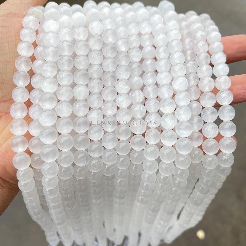 Selenite Beads Natural Round Beaded 6 8 10 Mm for Jewelry Making