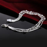 925 Silver Bracelet Snake Chain Beads Women Wedding Party Jewelry