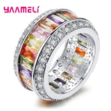 Bohemian Rainbow Baguette Crystal Ring 925 Sterling Silver Christmas Gift