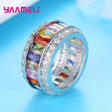 Bohemian Rainbow Baguette Crystal Ring 925 Sterling Silver Christmas Gift