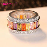 Bohemian Rainbow Baguette Crystal Ring 925 Sterling Silver Christmas Gift