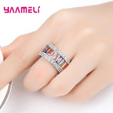 Bohemian Rainbow Baguette Crystal Ring 925 Sterling Silver Christmas Gift