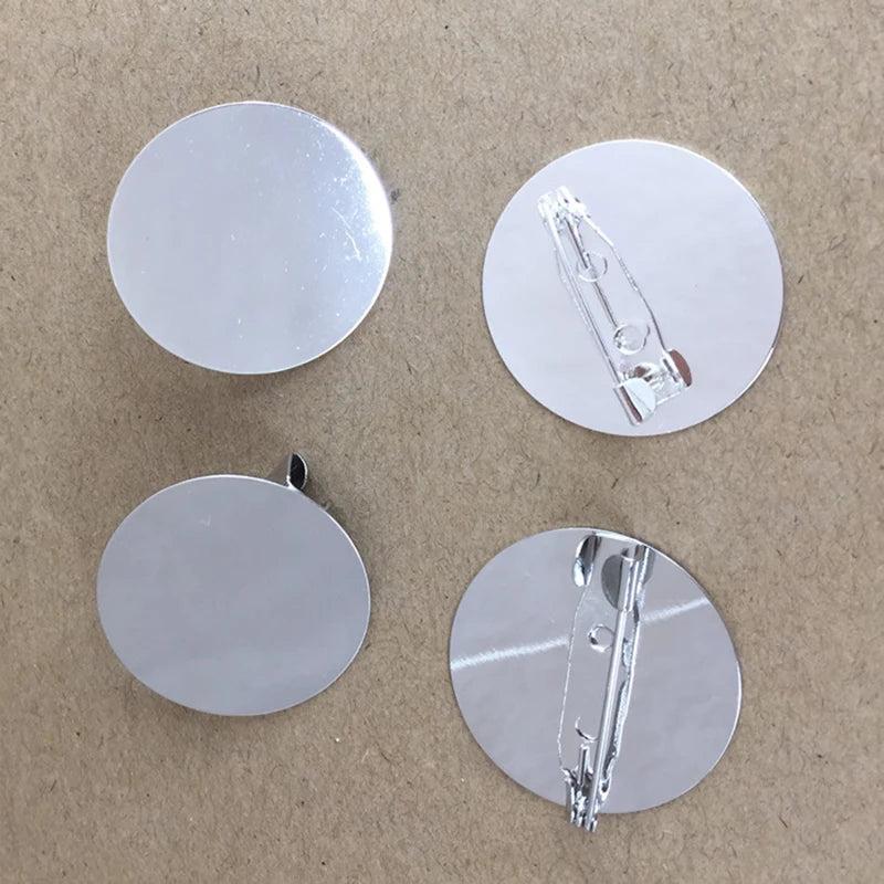 10pcs Silver Round Blank Tray Flat Brooch Base Settings For DIY Jewelry Making