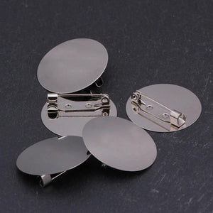 10pcs Silver Round Blank Tray Flat Brooch Base Settings For DIY Jewelry Making