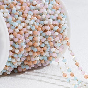 1M Crystal Stone Stainless Steel Chain Pink Beaded Chains for Jewelry Making