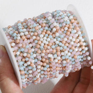 1M Crystal Stone Stainless Steel Chain Pink Beaded Chains for Jewelry Making