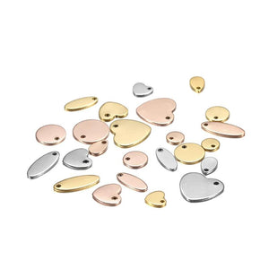 20Pcs Gold/Rose Steel Charms Dog Tag Heart-Shaped Oval Blanks Pendant Charms