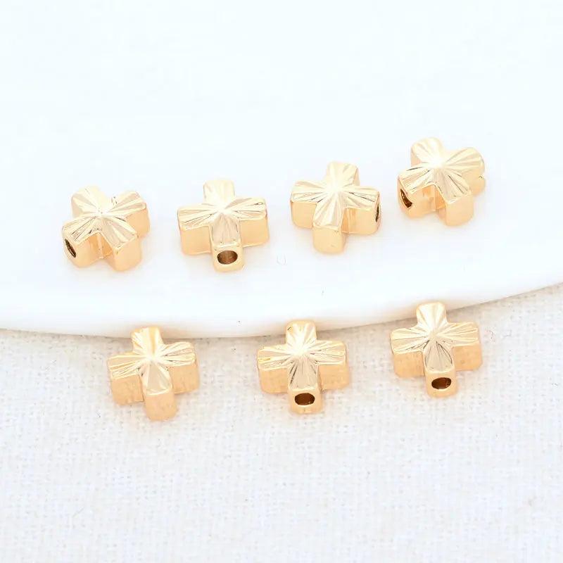 20PCS 6MM 14K Cross Spacer Beads Flat Bracelet DIY Jewelry Accessories