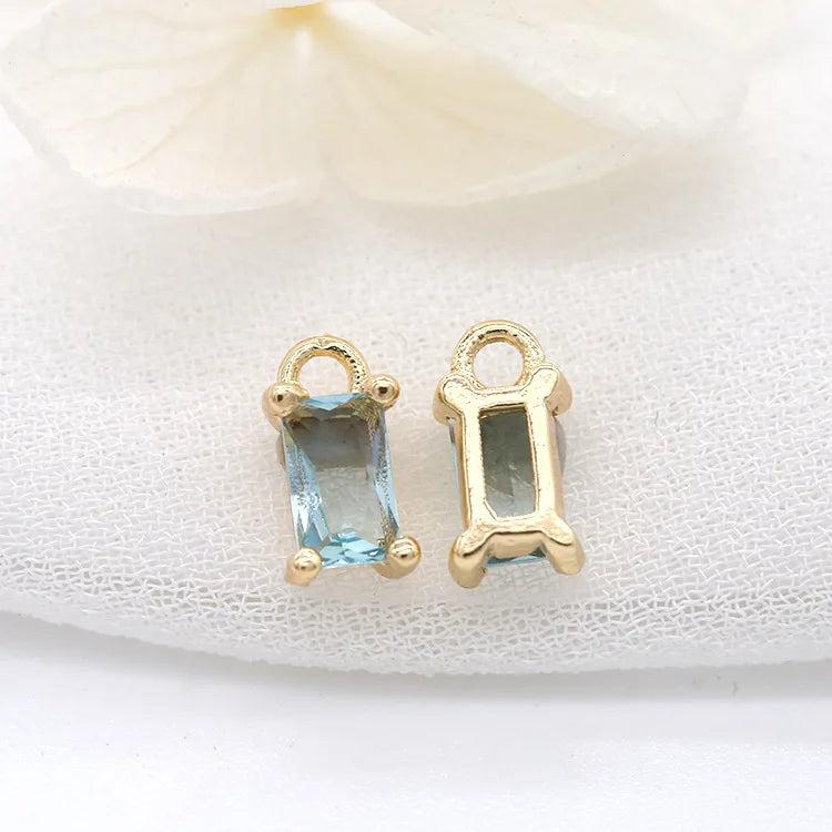 6PCS 14K Plated Zircon Square Pendants DIY Jewelry Making Findings