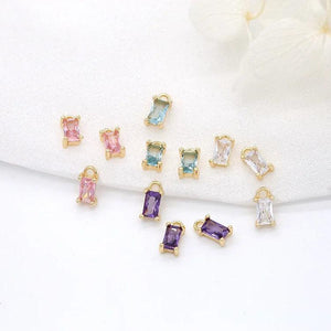 6PCS 14K Plated Zircon Square Pendants DIY Jewelry Making Findings