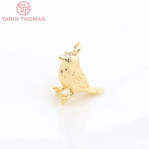 6PCS 9x13MM 1MM Hole Brass Birds Charms Pendants DIY Jewelry Accessories