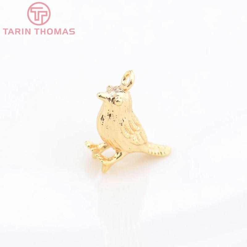 6PCS 9x13MM 1MM Hole Brass Birds Charms Pendants DIY Jewelry Accessories