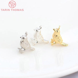 6PCS 9x13MM 1MM Hole Brass Birds Charms Pendants DIY Jewelry Accessories