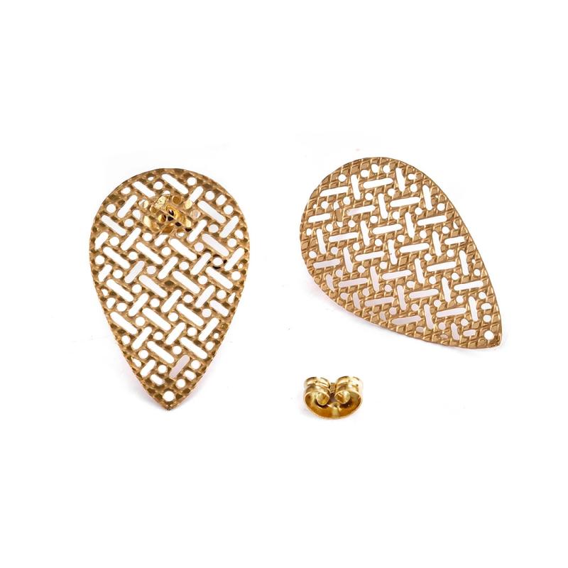 10pcs Stainless Steel Round Earring Studs Golden Base for DIY Jewelry Making