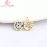4PCS 24K Brass Zircon Round Charms Pendants for Jewelry Making
