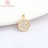 4PCS 24K Brass Zircon Round Charms Pendants for Jewelry Making