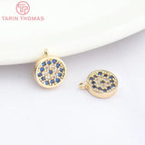 4PCS 24K Brass Zircon Round Charms Pendants for Jewelry Making
