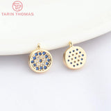 4PCS 24K Brass Zircon Round Charms Pendants for Jewelry Making