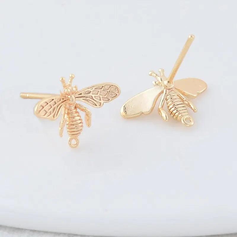 14K Plated Brass Bee Stud Earrings for DIY Jewelry Making