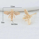 14K Plated Brass Bee Stud Earrings for DIY Jewelry Making