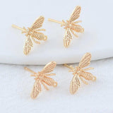 14K Plated Brass Bee Stud Earrings for DIY Jewelry Making