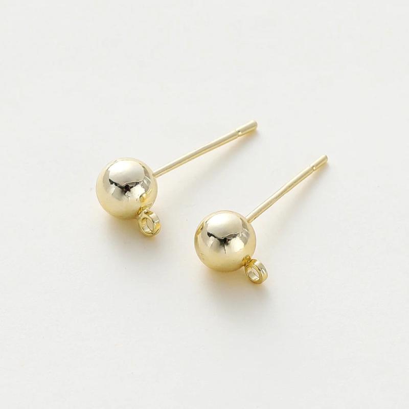 14K 18K Plated Round Ball Ear Post With Loop Studs Earrings