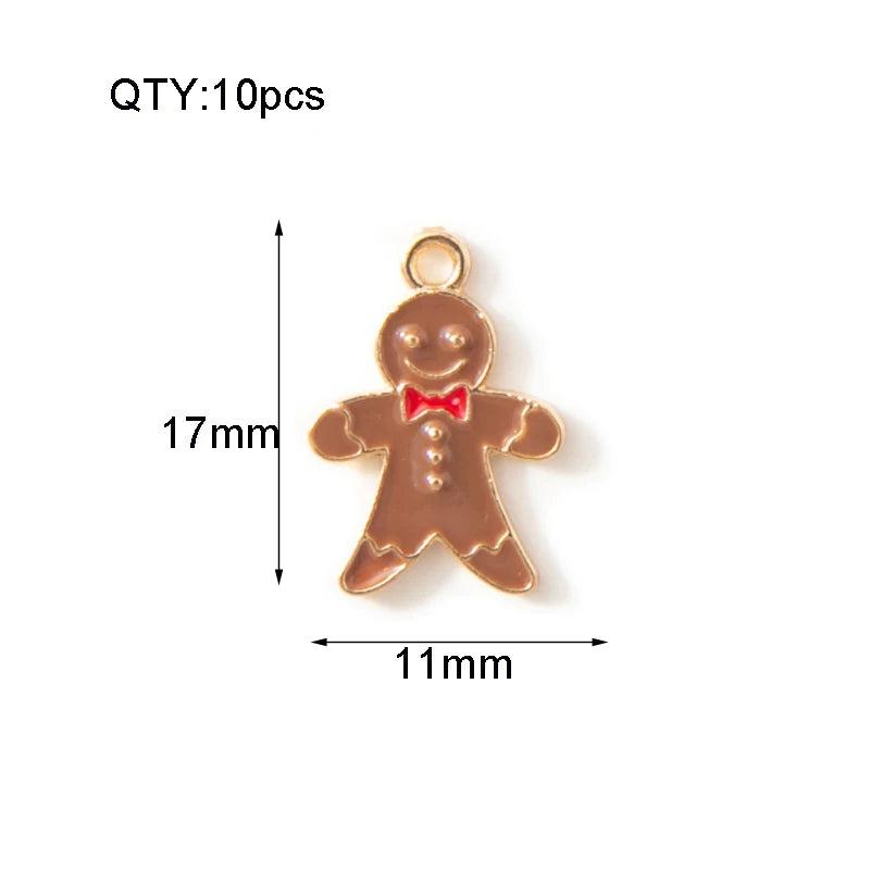 10PC Gingerbread Man Enamel Charms Silver Christmas Pendant 17*11mm