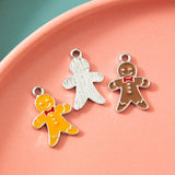 10PC Gingerbread Man Enamel Charms Silver Christmas Pendant 17*11mm
