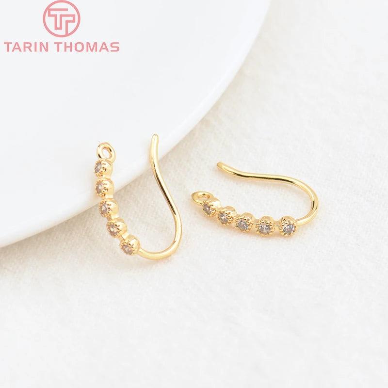 6PCS 15MM 24K Brass Zircon Earrings Hooks Jewelry Findings DIY Accessories