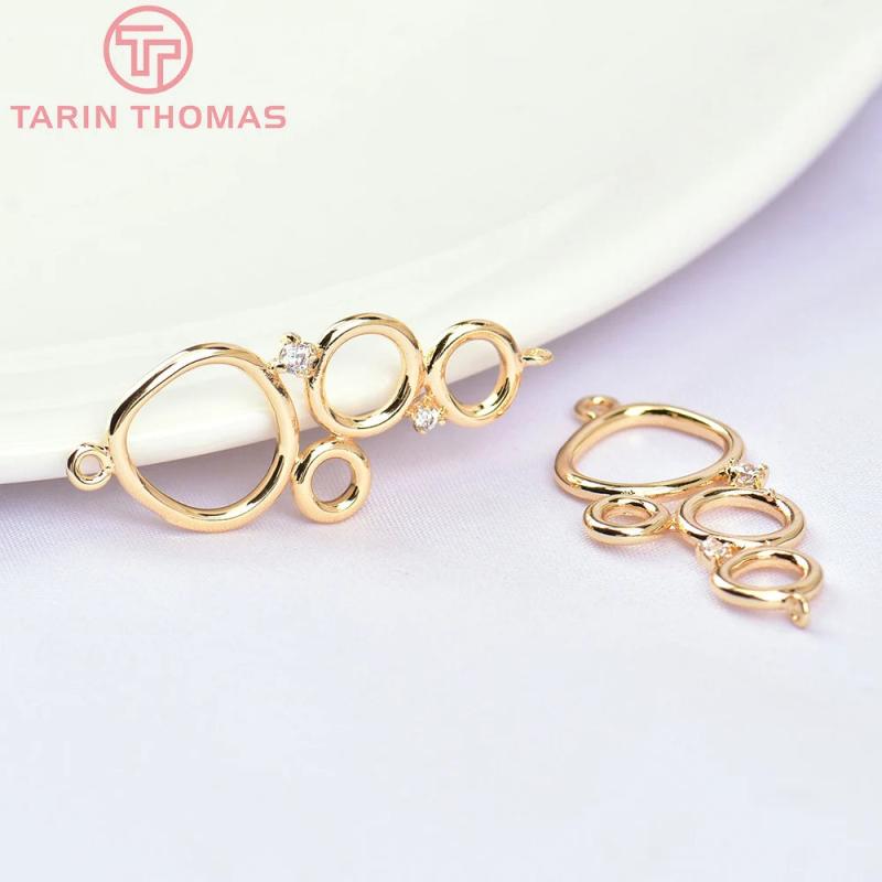 10PCS 13x27MM 24K Brass Zircon Circle Charms Pendants for DIY Jewelry Making