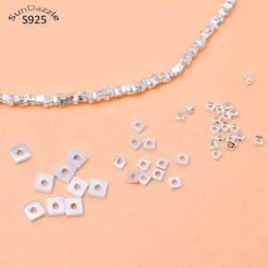 925 Sterling Silver Flat Square Beads Spacers for DIY Jewelry