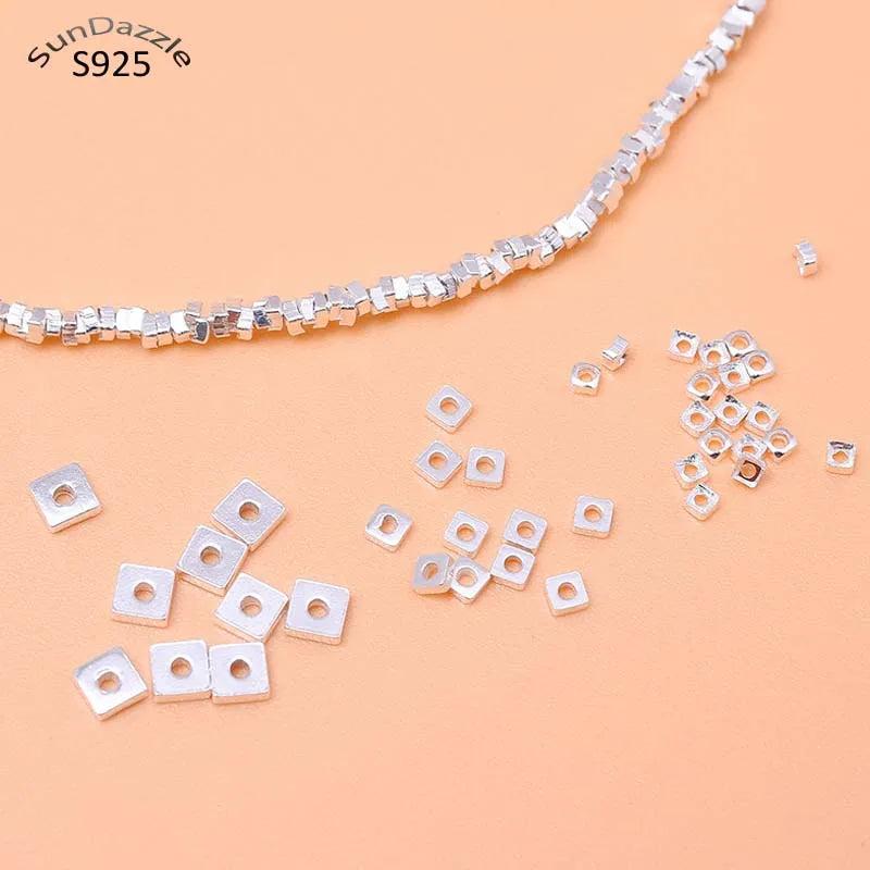 925 Sterling Silver Flat Square Beads Spacers for DIY Jewelry