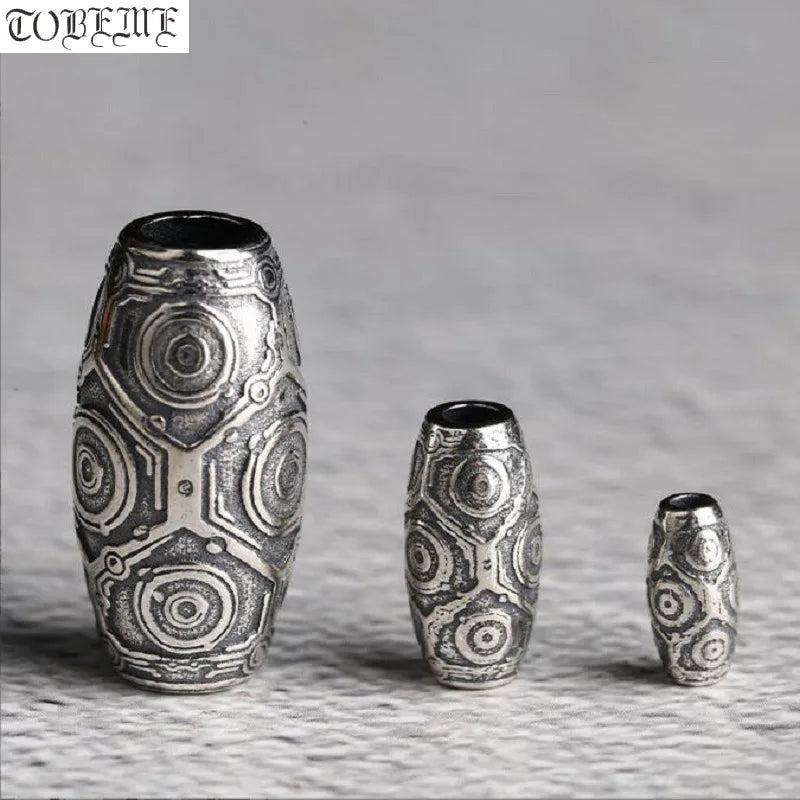 925 Silver 9 Eyes DZI Bead Silver Tibetan Nine Eyed DZI Beads Sterling