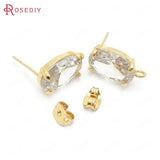 6PCS 18K Brass & Glass Oval Stud Earrings DIY Jewelry Making Accessories