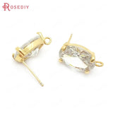 6PCS 18K Brass & Glass Oval Stud Earrings DIY Jewelry Making Accessories