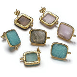4pcs Stainless Steel Square Stone Earring Hooks Jump Ring Connectors